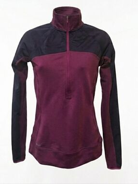 Nike Women’s 1/4 Zip Running Top Pullover Maroon Navy Colorblock Therma-FIT